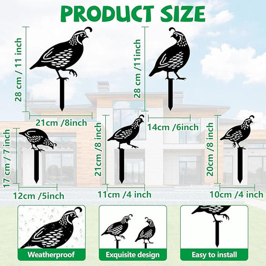 GLOBLELAND 5 Pcs Quail Birds Garden Stakes Birds Metal Decorative Garden Stakes Metal Yard Signs Decoration for Lawn Patio Yard Garden Decor