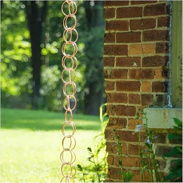 Hanging Rain Chains, Creative Kettle/Heart/Butterfly/Ring/Bell Style Link Rain Chain with Metal Chains for for Office Window Stone Wall Decorative Wall Art Ornaments (Ring Style)
