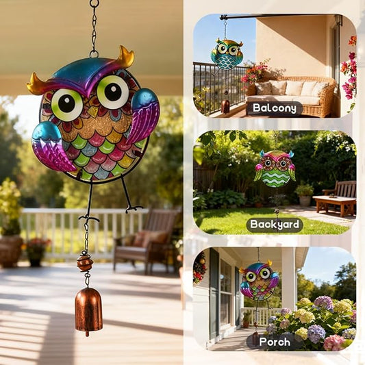 Owl Wind Chimes 3 Pack - Metal Wind Chimes for Outside, Waterproof Rustproof Garden Decor with Hooks, Handcrafted Birthday Gifts for Friends, Patio & Yard Decoration