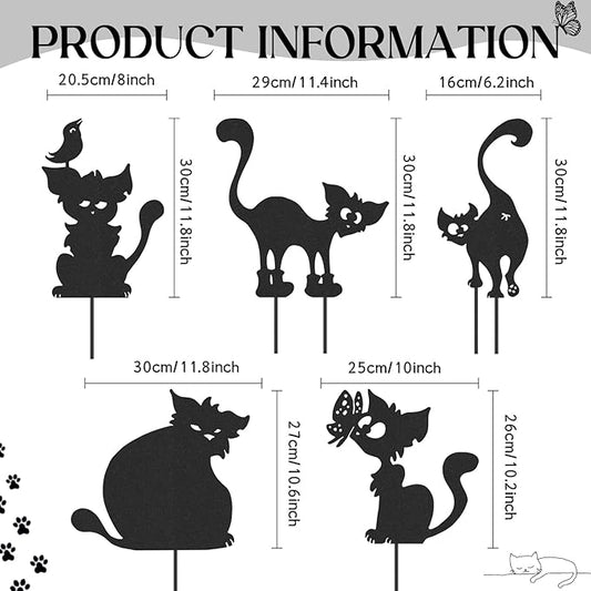 Cat Metal Garden Stakes - 5 Pcs Funny Cats Statues Outside Black Yard Art Ornaments Outdoor Silhouette Decor for Patio Lawn Pathway Halloween Christmas Birthday Gifts for Animal Lover