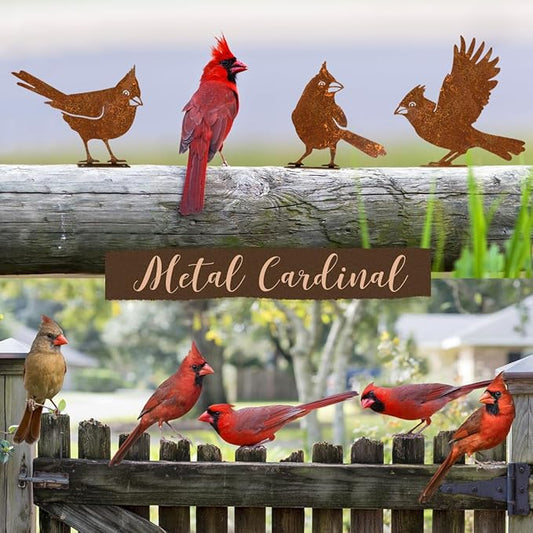 OULYDEKO 5PCS Rusty Birds Decoration, Garden Decor Spring Decorations Outdoor, Metal Birds Yard Decor Perfect Yard Art and Large Outdoor Ornaments, Cardinal Gifts,Metal Bird Silhouette Statues
