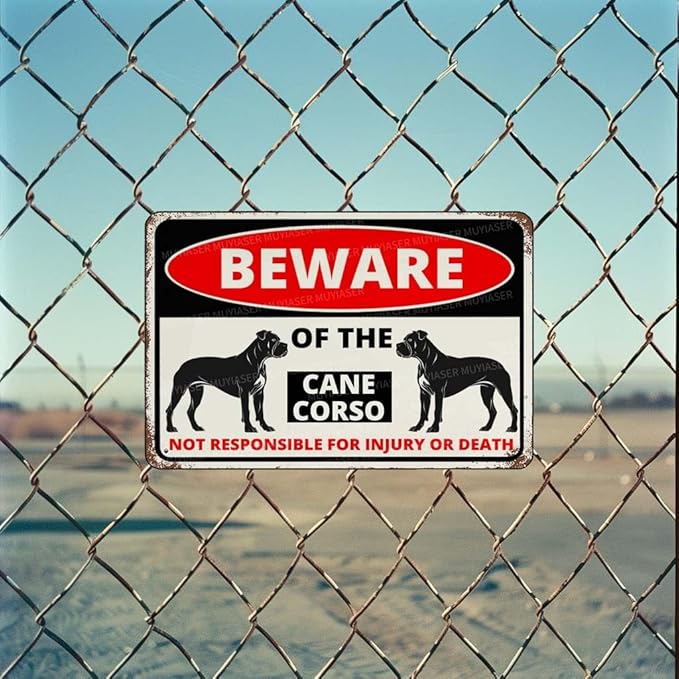 Beware Of The Dog Cane Corso Sign Aluminum Metal Tin Signs Outdoor Yard Sign Warning Sign For Fence Yard Home Kitchen Farm Garden Wall Decor 8x12 Inch