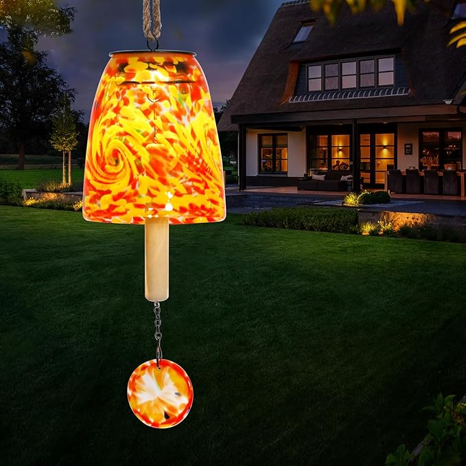 Taman Solar Wind Chime - 28" Glass Solar Lights Wind Chimes Valentine's Day Gift for Outside Deep Tone Decorative Mother's Day Memorial Gift for Home, Outdoor, Yard, Patio, Balcony, Garden Decor