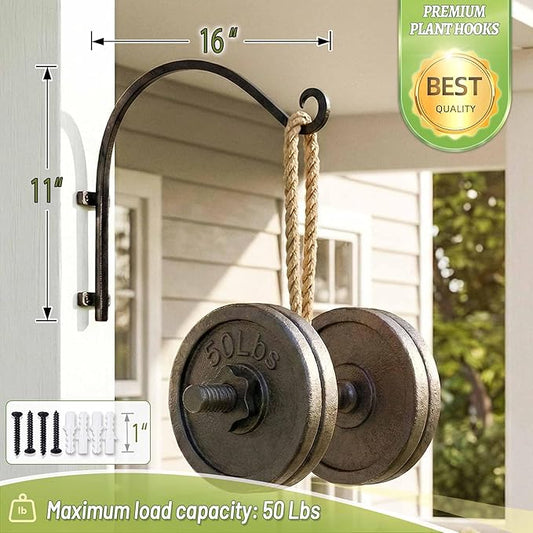 AJART Plant Hanger Bracket Outdoor: 16-Inch Metal Bird Feeder Wall Hook - Heavy Duty Plant Hanger Hooks for Hanging Flower Baskets