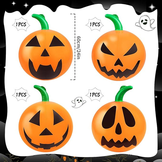 4 Packs 24 Inches Halloween Inflatable Pumpkin Outdoor Decorations PVC Inflatable Hanging Pumpkin Ornaments Blow Up Pumpkin for Halloween Party Yard Garden Outdoor Decoration