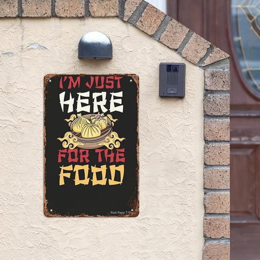 Vintage Metal Tin Sign I'm Just Here For The Food Chinese Year Dumplings Cny 2023 The Year Of The Rabbit Chinese Year 8x12 Inches Retro Wall Decor for Home,Garden,Patio,Office,Kitchen,Bedroom