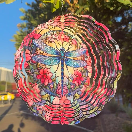 Dragonfly Wind Spinner, 3D Hanging Stainless Steel Garden Spinner, Wind Spinner Hanging for Outdoor & Indoor Décor, Unique Gifts for Yard Garden Decoration or Patio Décor (Dragonfly)