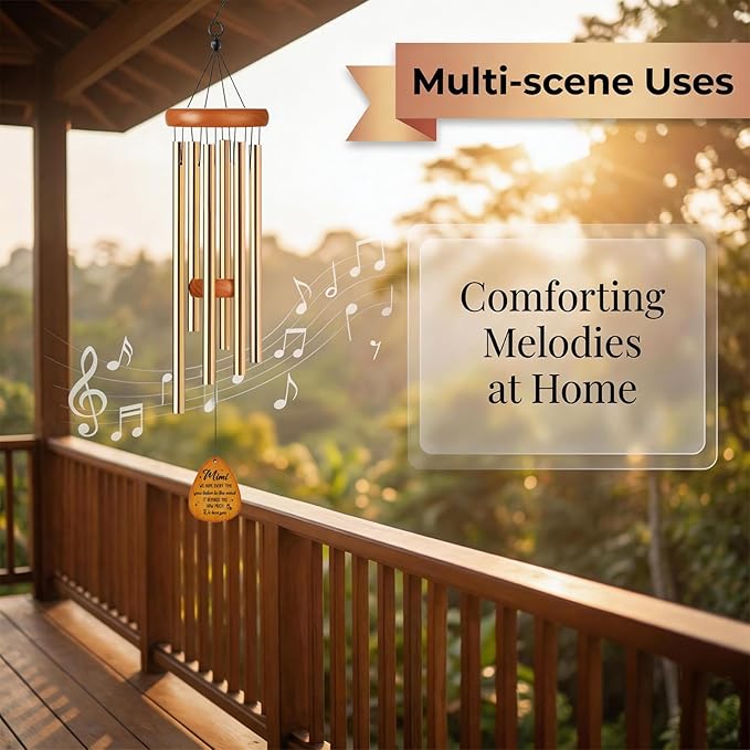 Mimi Gifts Wind Chimes - Metal Windchimes with Greeting Card for Grandma Outside Garden Patio Yard Art Hanging Decor Appreciation Mother's Day Birthday Gift for Grandmother from Grandkids