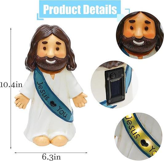 LIULO TOOL Jesus Love You Solar Lighted Figurine, 10.4 Inch Resin Religious Christian Statue, Glowing Christian Gifts for Indoor Home and Outdoor Garden Decorations, Gift for Mom Grandma