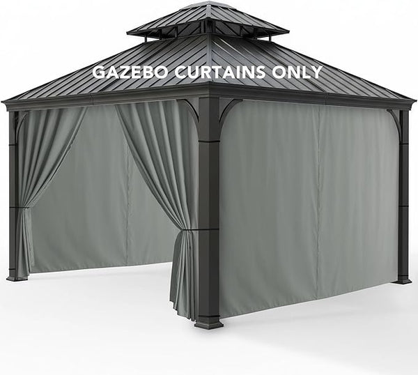 Outdoor Curtains Patio Waterproof - 10'Wx10'Lx7.9'H Gazebo Universal Replacement Privacy Curtains, 4 Panels Outside Sidewall Drapes with Zipper for Pergola Garden Backyard, Grey