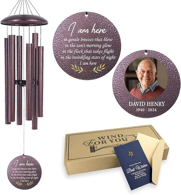 ASTARIN 32 in Wind Chimes for Loss of Loved One, Personalized Photo Wind Chime, Bereavement Gifts for Loss of Father, Sorry for Your Loss Gifts, Condolences Windchime, Produced in USA