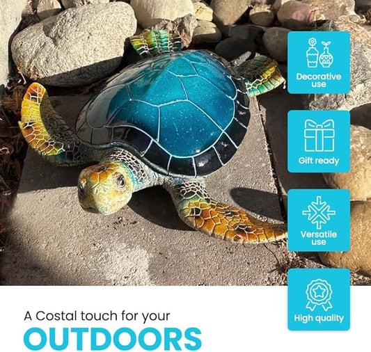 Resin Sea Turtle Decorative Statue - 16x15 Inch Tropical Wall and Garden Art -Ocean-Themed Décor for Home - Beach House - Coastal - Marine Enthusiasts