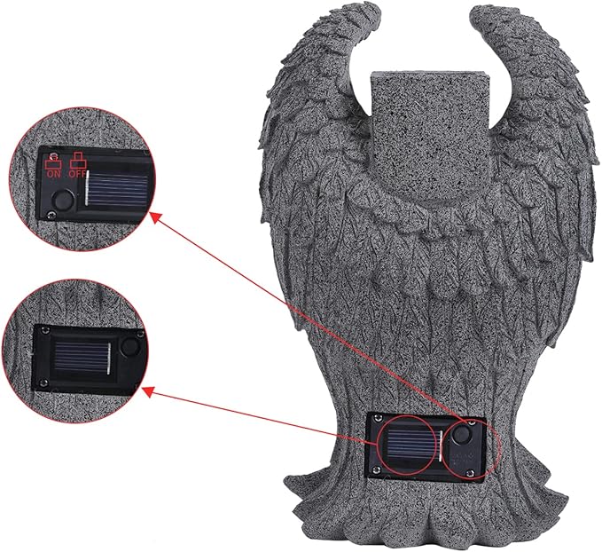 Grave Decorations for Cemetery,Heaven Angel Wing Cross, Graveyard Decoration, Vase with Solar LED Lamp, Resin Decorated Bereavement Statue, Gift in Memory of Relatives (Gray)
