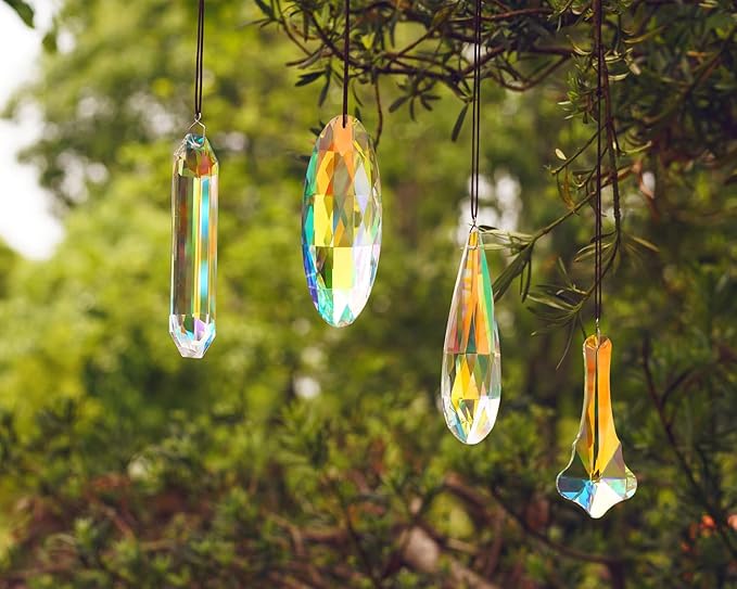 H&D HYALINE & DORA Crystal Suncatcher Hanging Prisms Pendant, Rainbow Chandelier Prisms Window Garden Decor Ornaments, Pack of 4