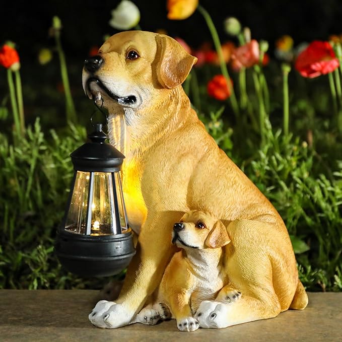Garden Dog Statues Outdoor Decor, Solar Lights Outdoor Labrador Figurine Solar Dog Ornaments for Patio, Lawn, Yard Art Decoration, Housewarming Garden Gift