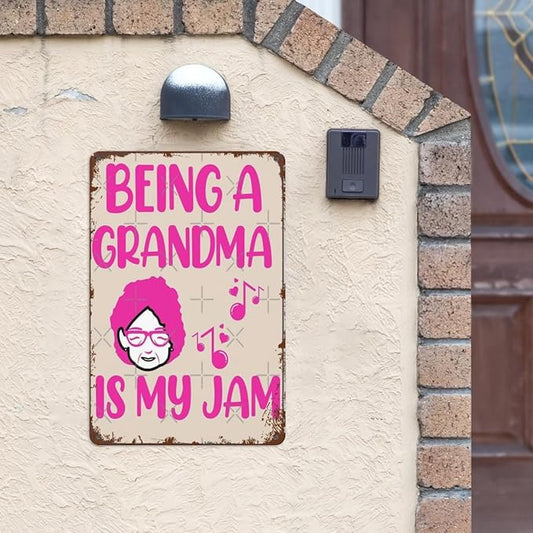 Vintage Tin Signs Being A Grandma Is My Jam for Room,Patio,Office,Yard & More Retro Metal Wall Decor,8x12 Inch Funny Quotes & Gothic Designs