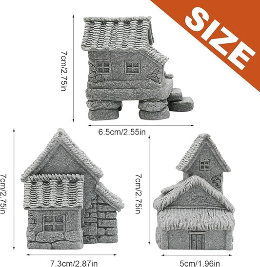 Saihisday 3PCS Micro Village Houses, Landscaping Chinese Houses, Micro Landscape Decor Ornaments for Zen Garden & Patio Micro Landscape Yard Bonsai Decor