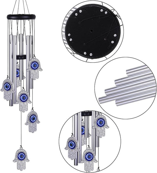 Blue Evil Eye Hand of Fatima Wind Chimes Outdoor Decoration, Hamsa Hand Windcatcher, Evil Eye Wind Bells, Fatima's Holy Hand Blue Evil Eye Amulet Wind Chimes for Home,Gift for Mom,Balcony,Patio,Garden