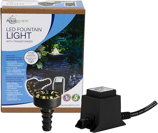 Aquascape Warm White LED Fountain Accent Light Kit with Transformer for Outdoor Water Fountains & Water Features, Submersible Pond Lighting, 84009