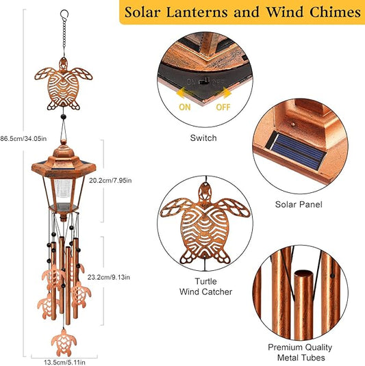 Large Solar Turtle Wind Chimes with Wind Catcher/Solar Decor Light to Create a Zen Atmosphere, Decor for Outdoor Garden Balcony, Classic Bronze Wind Chimes, Gifts for Mom Grandma Women Wife Daughter