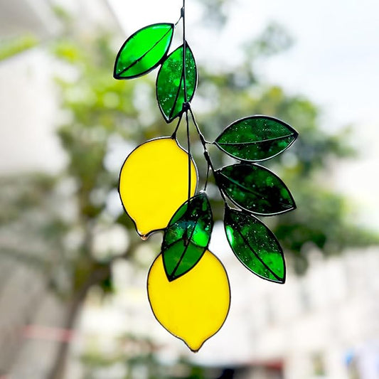 Lemon Leaf Suncatchers - Real Stained Glass Window Hangers - Sun Catchers - Indoor Window Gifts for Plant Lovers