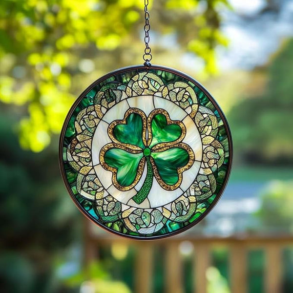 Shamrock Acrylic Suncatcher, Boho Suncatchers for Window Hanging Ornament, Stained Glass Effect Indoor Outdoor Garden Decor for St. Patrick's Day, Gifts for Mother's Day, Mom, Grandma, Wife, Women