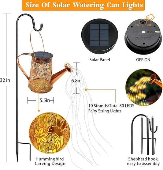 Solar Watering Can Lights, Hummingbird Gifts for Mothers Day Women Mom Grandma Birthday, Waterproof Outdoor Garden Decor Large Hanging Solar Lanterns Garden Lights for Porch Yard Flowerbed Pathway