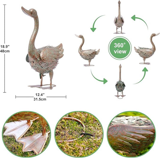 Garden Large Metal Goose Statue - 19 Inch Animal Decor for Outdoor Outside Lawn : Garden Gifts for Mom
