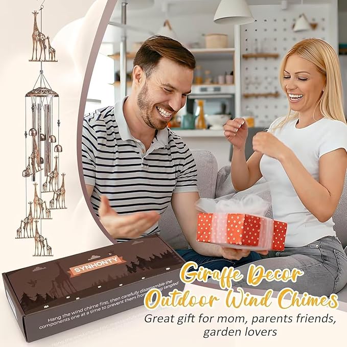 Giraffe Wind Chimes for Outside,Gardening Gifts for Giraffe Lover๏ผWomen๏ผMen๏ผMom๏ผBirthday Party Decorations,Memorial Gifts,Wind Chimes Outdoors๏ผIndoors,Room,Home,Wall,Garden,Patio,Yard Decor