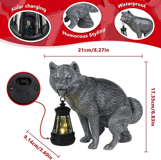 Discreet Wolf Garden Statue - The Loyal Guardian's Surprise Solar Lantern - Unique Dog Resin Figurine for Lawn Patio Yard - Funny Gag Gift for Gardeners - Birthday Gifts for Grandma Mom Women