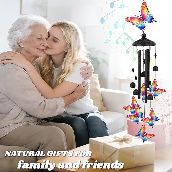 Butterfly Wind Chimes for Outside, Mothers Day Anniversary Housewarming Gifts for Mom Grandma Wife, Spring Decor Gifts for Women Sister Friends, Sympathy Memorial Wind Chime