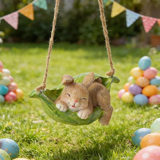 Rabbit Garden Décor Hanging Statue - Bunny Décor Hanging on Tree Branch Rabbit Swing Statue Bunny Easter Tree Décor Outdoor Ornaments Resin Sculpture Yard 4.96 * 2.3 * 2.3 Inch