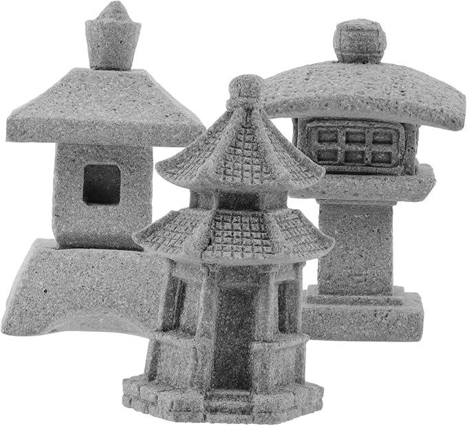 POPETPOP 15pcs Miniature Figurine Garden Pavilion Realistic Sandstone Ornaments for Landscaping for Bonsai Home Decoration