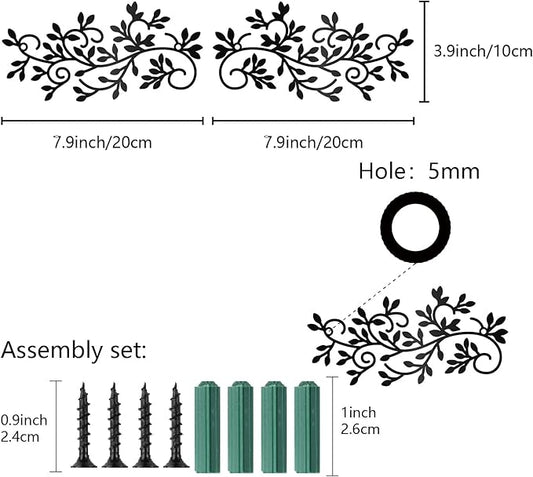 CREATCABIN Black Metal Vine Wall Decor Metal Leaf Wall Art Iron Symmetry Silhouette Tree Leave Plant Sculpture Artwork Sign Ornament Decoration for Living Room Office Garden Balcony 7.9 x 3.9 Inch