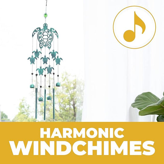 VP Home 31" H Rustic Sea Green Tribal Turtles Wind Chimes for Outside Unique Sea Turtle Windchimes for Outdoor Decoration and Garden Decoration, Gift for Women, Mom, Grandma, Unisex
