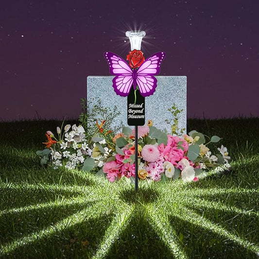 Solar Purple Butterfly Memorial Stake - Missed Beyond Measure Engraved Metal Grave Decorations, Sympathy Gifts for Loss of Sister Daughter Mom (Butterfly)