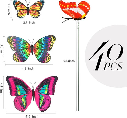 Teenitor 40 Pcs Butterfly Decorations Garden Decor, 5 Different Size PVC Waterproof Butterfly Garden Stakes, Yard Decorations Outdoor Garden Decor