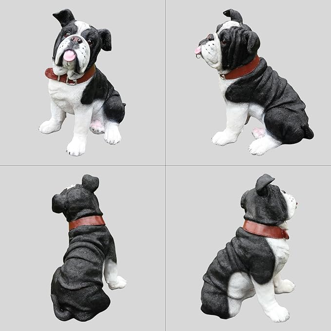 Outdoor English Bulldog Dog Statue with Interchangeable Welcome sign and Detachable Solar Lantern –LED Light Garden Dog Sculpture Décor Garden Statue Outdoor dog statue Cute Puppy Yard Porch Gift