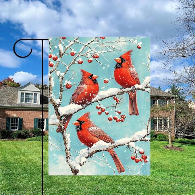Gkyygk Red Cardinal Snow Welcome Garden Flag 12x18 Inch Double Sided Small Burlap Banners Yard House Seasonal Farmhouse Home Decor for Men Women