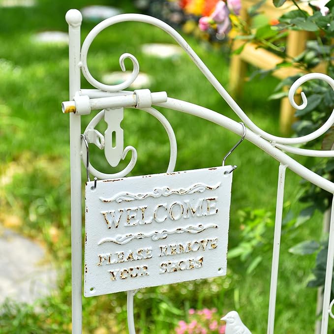 Sungmor Rustful Crafts Cast Iron WELCOME sign with PLEASE REMOVE YOUR SHOES Reminds, Front Door Marker for Guiding Guests' Take Off Shoes, Vintage Hanging Welcome Signs Indoor Outdoor Home Decor