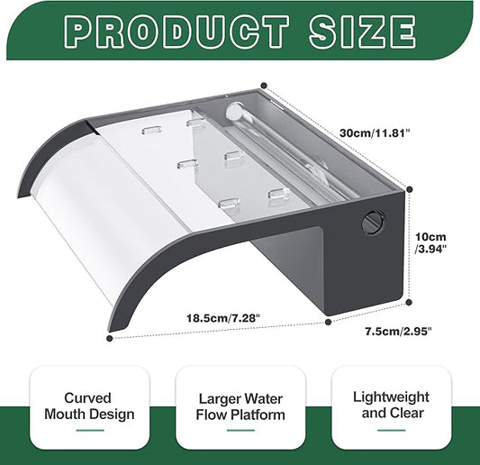 Waterfall Spillway, Clear Acrylic Pool Fountain w/Top Open Lip & Pipe Connector Kits for Outdoor/Indoor Decorative, 11.8'' Pool Water Feature for Garden Patio, Backyard Koi Pond Decor