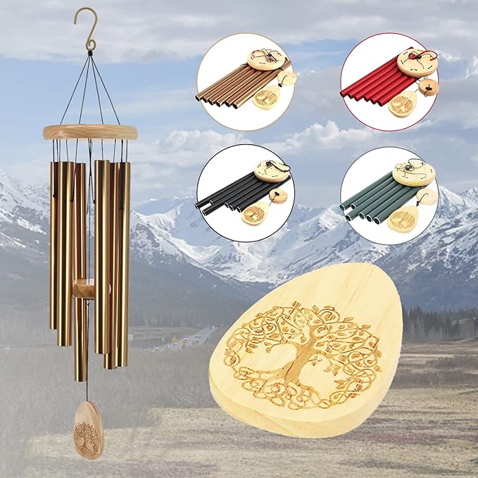 Astarin Windchimes Outdoors with Engraved Lifetree, 30 Inch Memorial Wind Chime for Outside, Sympathy Wind Chime for Loved One, Outdoor Wind Chimes for Mother, Bronze Wind Chimes.