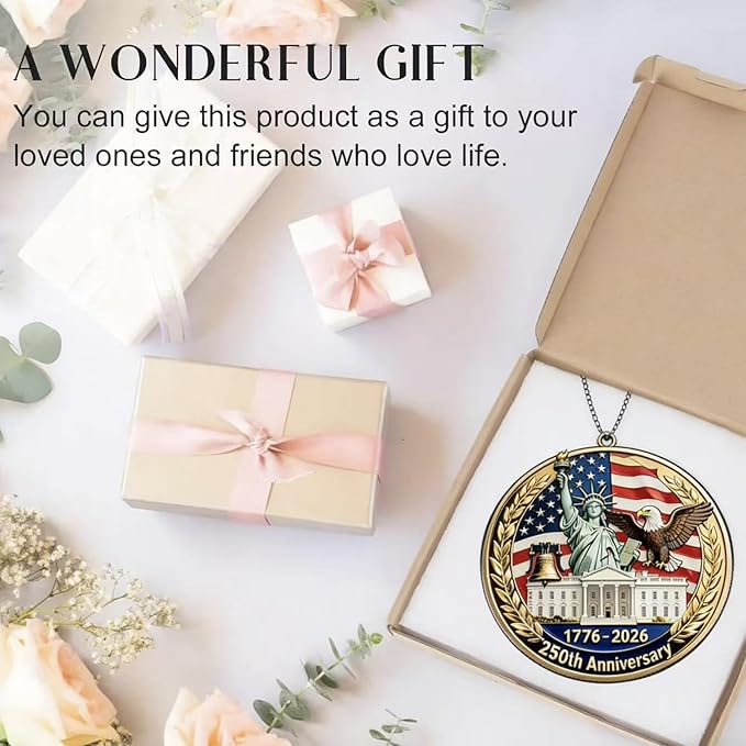 250th Anniversary America Round Ornament,1776-2026 Years with Freedom USA Flag Designs Patriotic Acrylic Stained Glass for Garden Decor Independence Day Sun Catcher for Home Supplies