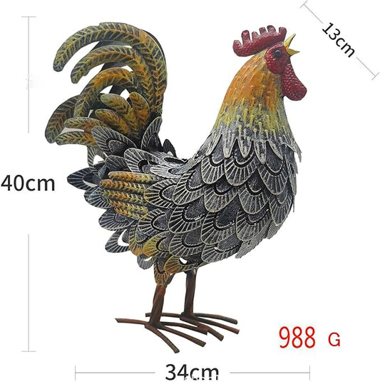 Metal Rooster Decor, Chicken Animal Yard Art Lawn Ornament Figurines Artwork for Outdoor, Patio,Backyard and Home Kitchen Decoration (Grey)
