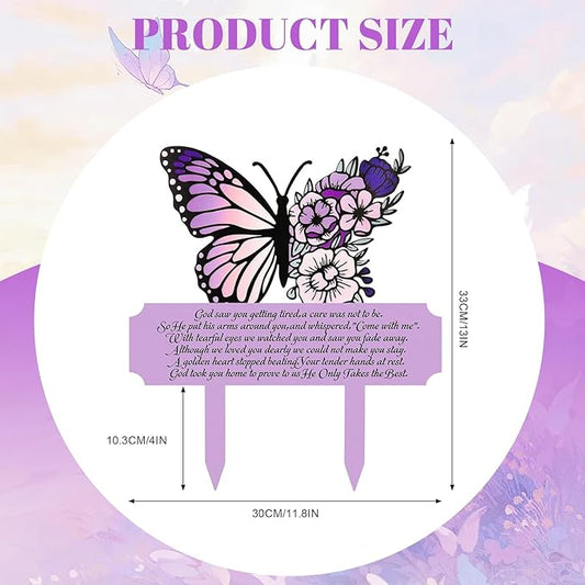 Memorial Grave Markers & Decorations - Weatherproof Metal Sympathy Plaques & Butterfly Stakes for Cemetery, Yard, Garden, Patio - Waterproof Remembrance Grave Stakes for Outdoors