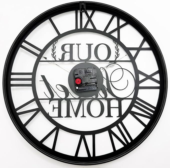 16 Inch Large Outdoor Clock, Modern Black Farmhouse Metal Roman Decorative Clock Above a Doorway, Silent Battery Operated Analog Wall Clock for Living Room, Kitchen, Office