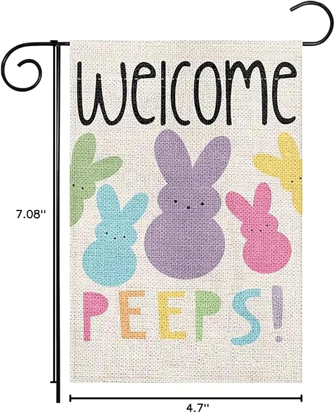 1 Pcs Welcome Garden Flag Colorful Bunny Garden Flags for Outside 12x18 Inch Double Sided Spring Garden Flag Cute Rabbit Yard Flags Seasonal Garden Decorations