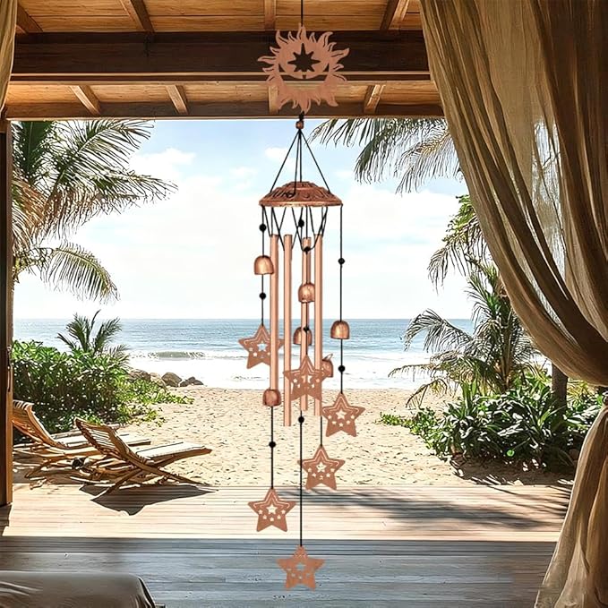 INFUNLY Sun Moon Face Wind Chimes for Outside Stars Metal Wind Chime Aluminum Windchime Tubes Memorial Wind-Bell Retro Music Windchimes with Bells for Yard Garden Decor Housewarming Birthday Gift