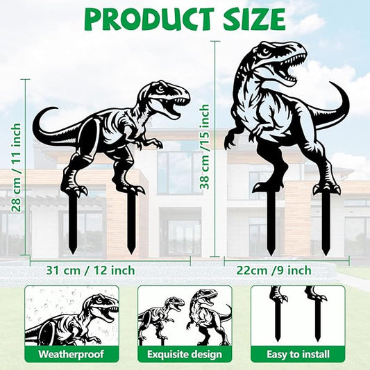 GLOBLELAND 2 Pcs Dinosaur Garden Stakes Animals Metal Decorative Garden Stakes Metal Yard Signs Decoration for Lawn Patio Yard Garden Decor