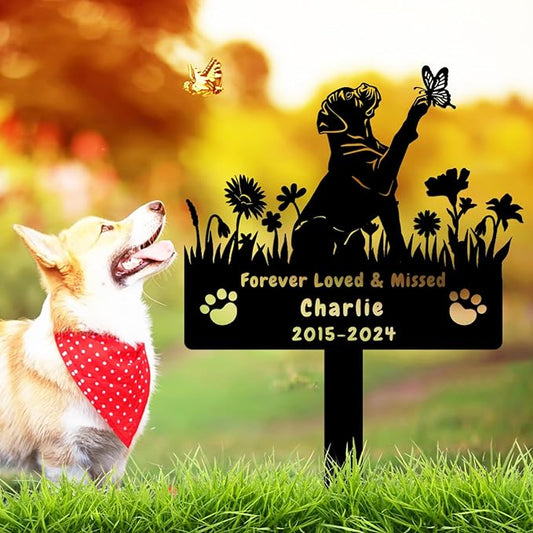 Custom Boxer Dog Memorial Grave Marker,Personalized Metal Flora Dog Memorial Stake,Dog Memorial Plaque Burial Stake Engraved Sign,Sympathy Grave Stake for Lost Dog,Dog Headstone